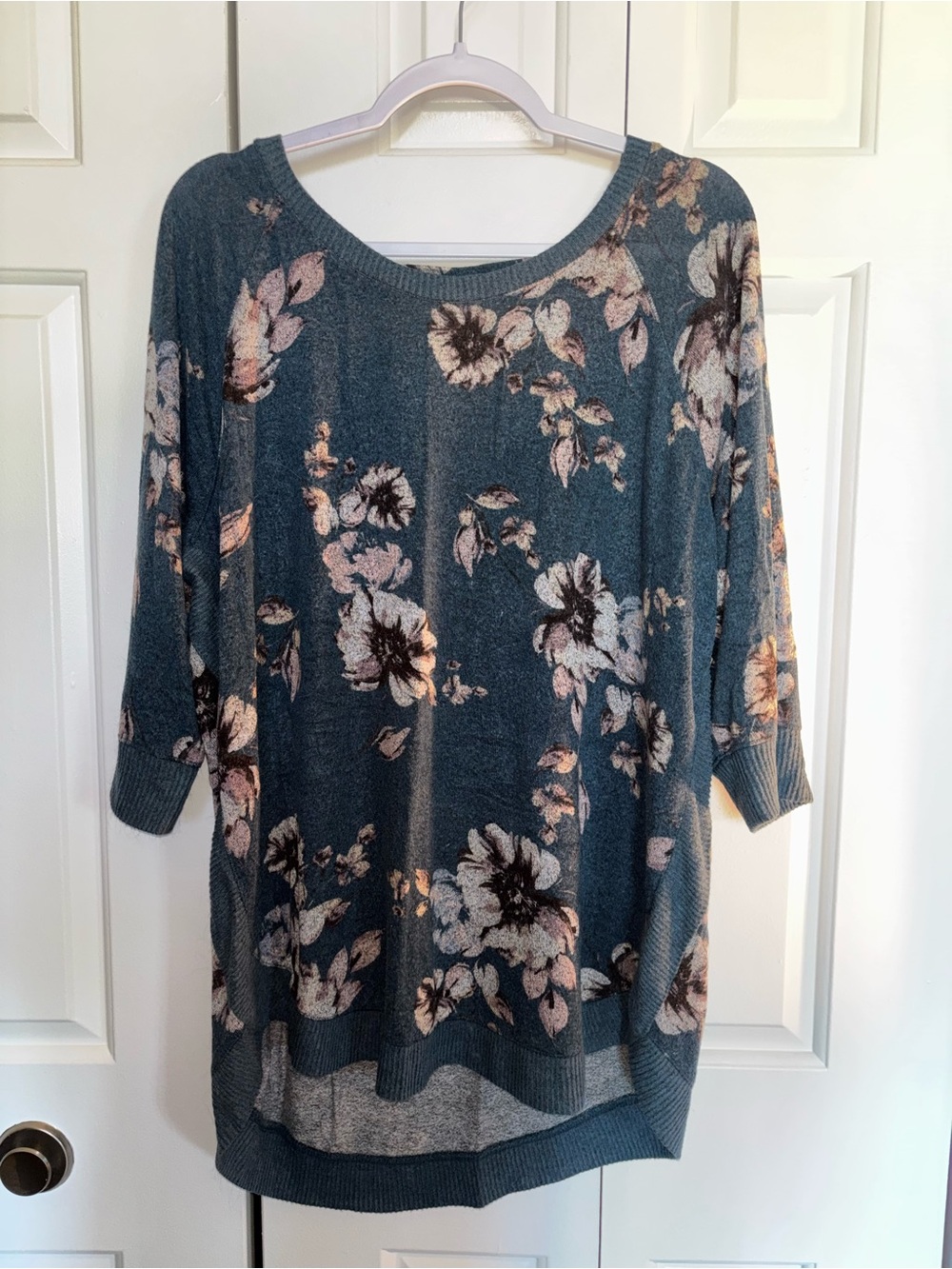Maurices Teal Floral Knit Pullover